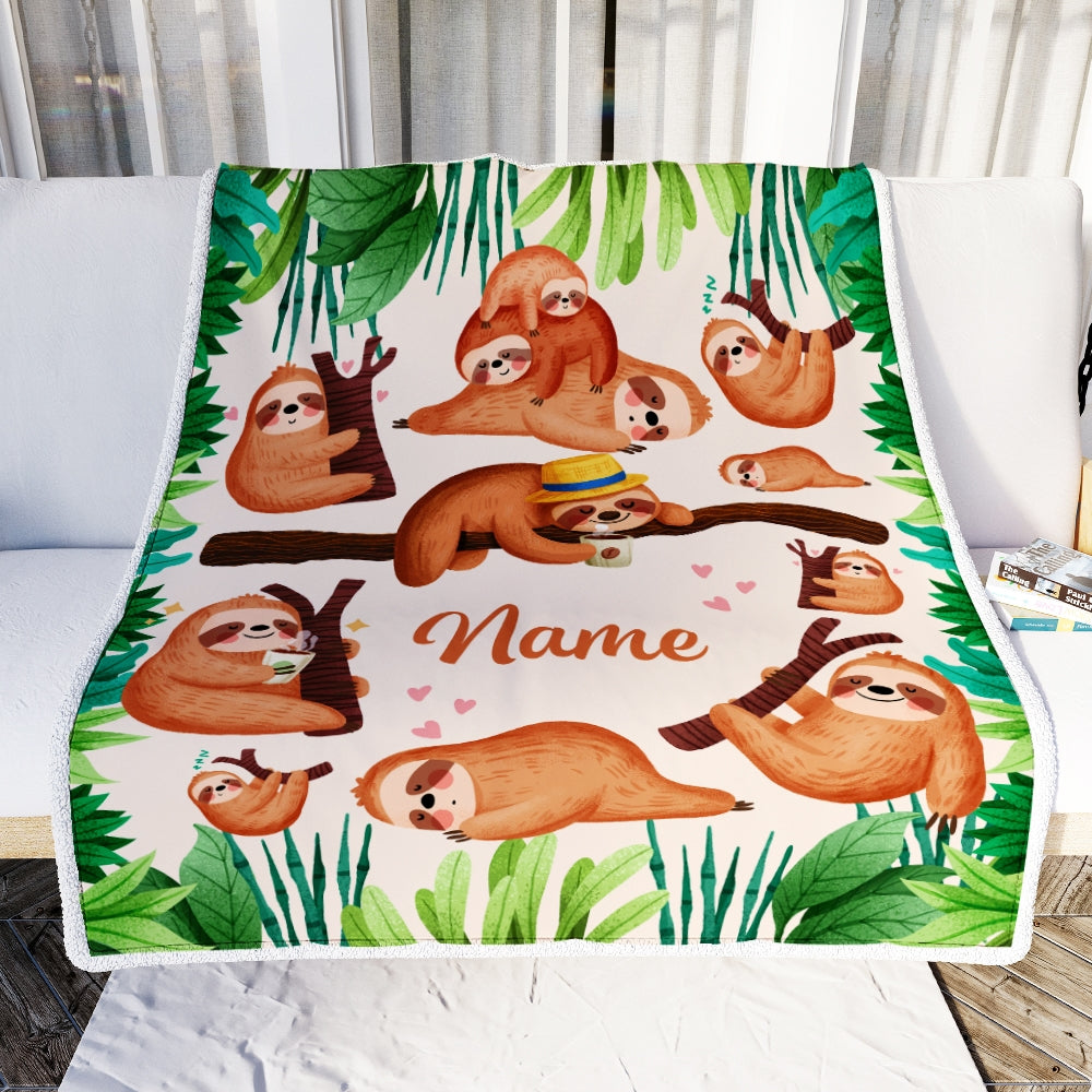 Personalized Sloth Blanket Custom Name Cute Sloth For Girls Kids Baby Newborn Daughter Granddaughter Niece Birthday Christmas Customized Fleece Throw Blanket | siriusteestore