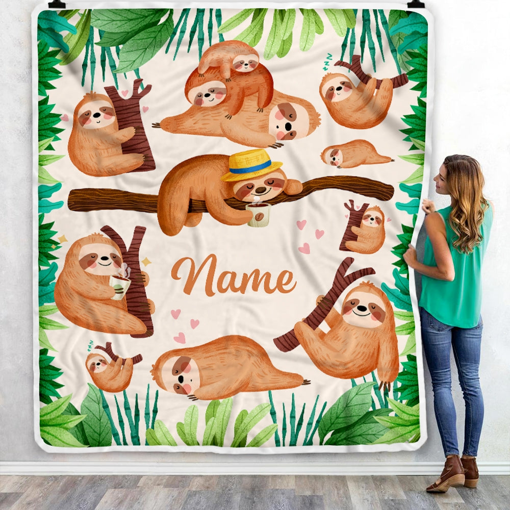 Personalized Sloth Blanket Custom Name Cute Sloth For Girls Kids Baby Newborn Daughter Granddaughter Niece Birthday Christmas Customized Fleece Throw Blanket | siriusteestore