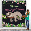 Personalized Sloth Blanket Follow Your Dream Sloth For Girls Kids Baby Newborn Daughter Granddaughter Niece Birthday Christmas Customized Fleece Throw Blanket | siriusteestore