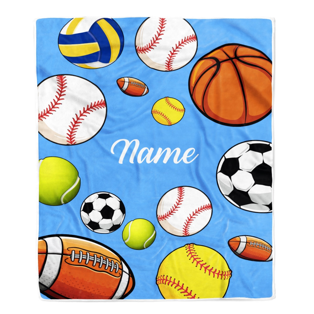 Personalized Sports Ball Baby Blanket with Name Custom Baby Nursery for Boys and Girls Son Grandson Nephew Birthday Customized Fleece Blanket | siriusteestore