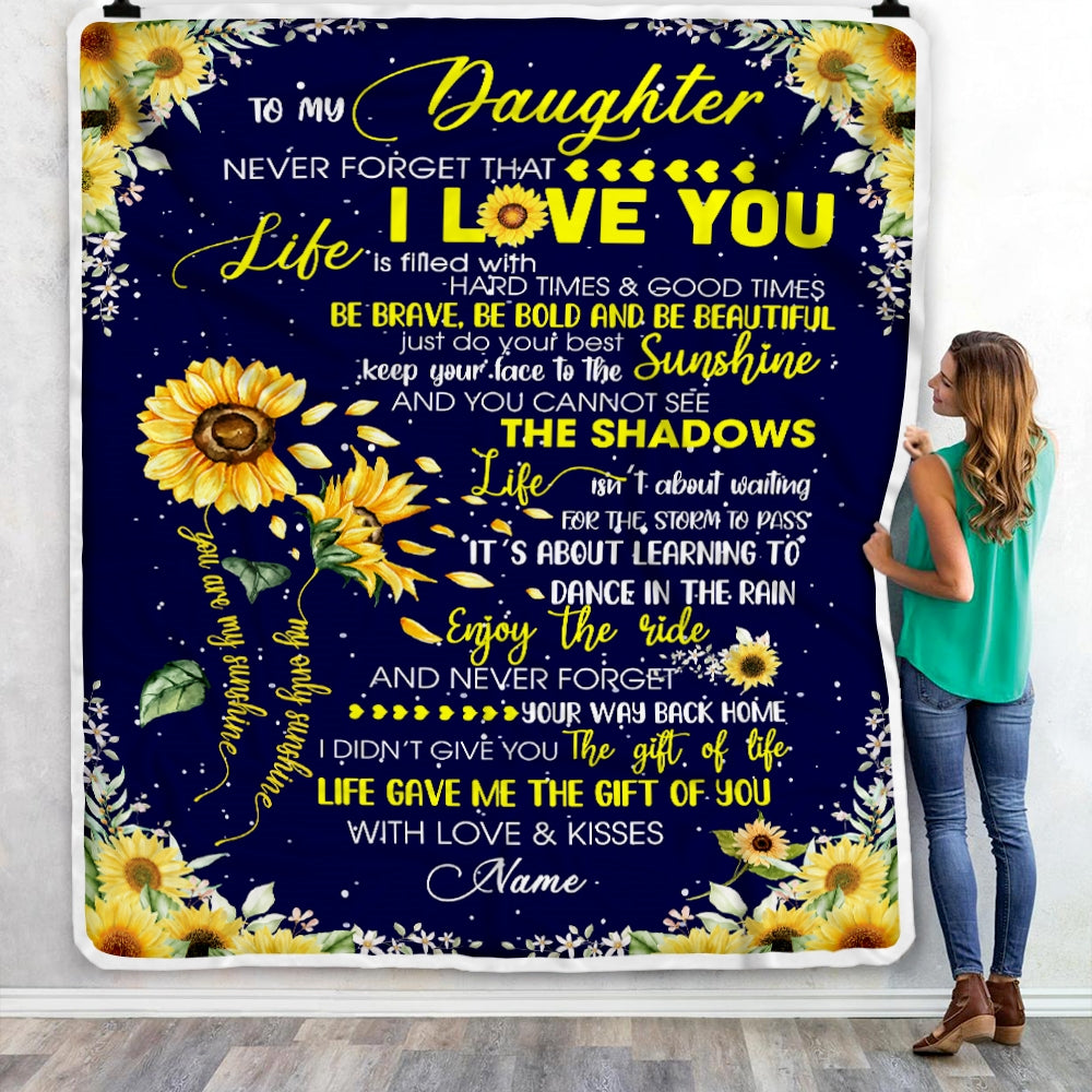 Personalized Sunflower to My Daughter from Mom Dad Blanket Never Forget That I Love You Customized For Birthday Christmas Fleece Blanket | siriusteestore