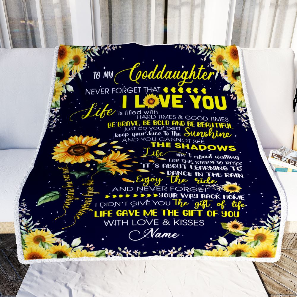 Personalized Sunflower to My Goddaughter from Godmother Godfather Blanket Never Forget That I Love You Goddaughter Birthday Christmas Customized Fleece Blanket | siriusteestore