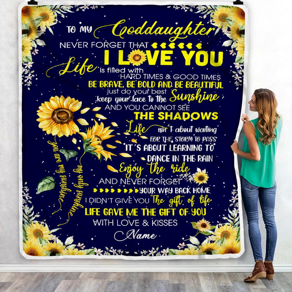 Personalized Sunflower to My Goddaughter from Godmother Godfather Blanket Never Forget That I Love You Goddaughter Birthday Christmas Customized Fleece Blanket | siriusteestore