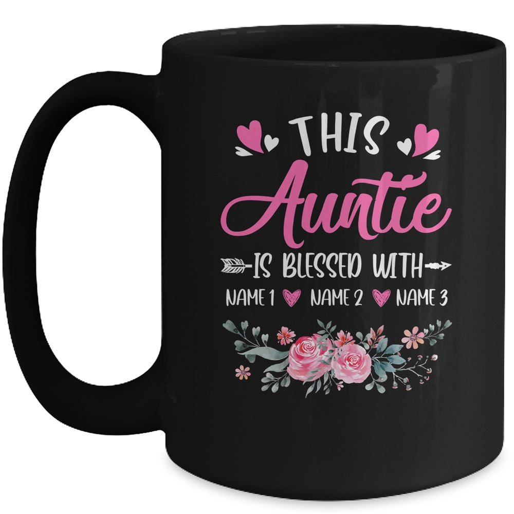 Personalized This Auntie Is Blessed With Kids Custom Auntie Name Flower Mothers Day Birthday Christmas Mug | siriusteestore