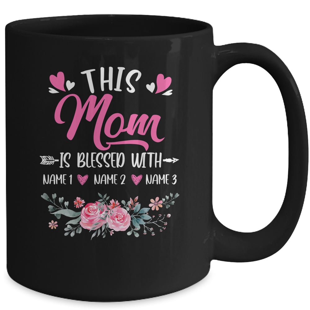 Personalized This Mom Is Blessed With Kids Custom Mom Name Flower Mothers Day Birthday Christmas Mug | siriusteestore