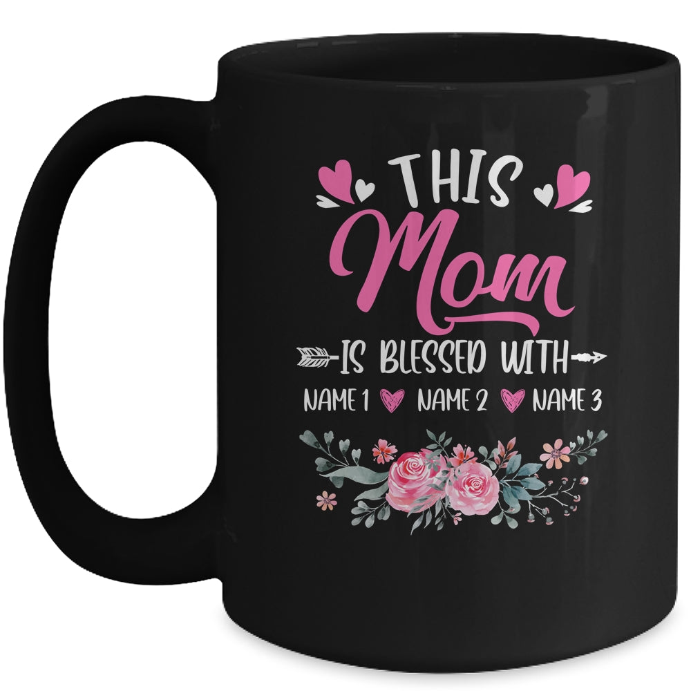 Personalized This Mom Is Blessed With Kids Custom Mom Name Flower Mothers Day Birthday Christmas Mug | siriusteestore