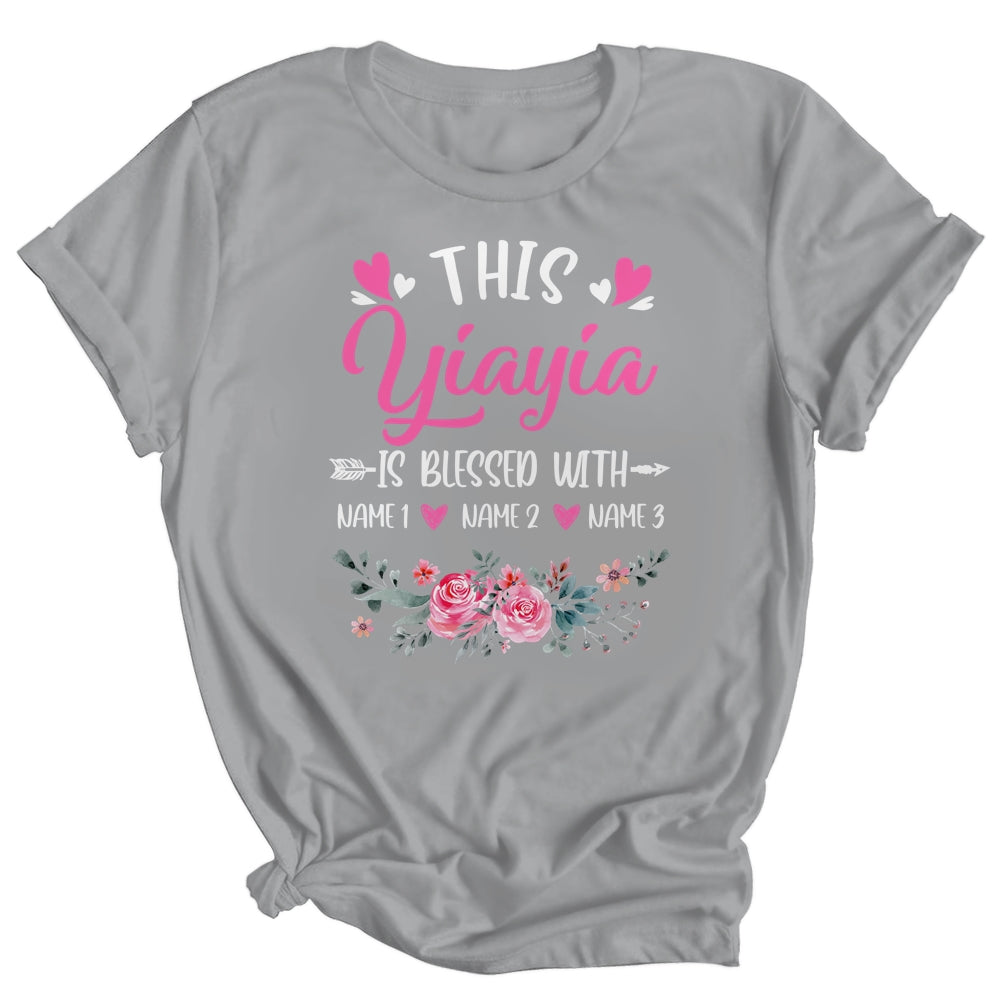 Personalized This Yiayia Is Blessed With Kids Custom Yiayia Name Flower Mothers Day Birthday Christmas Shirt & Tank Top | siriusteestore