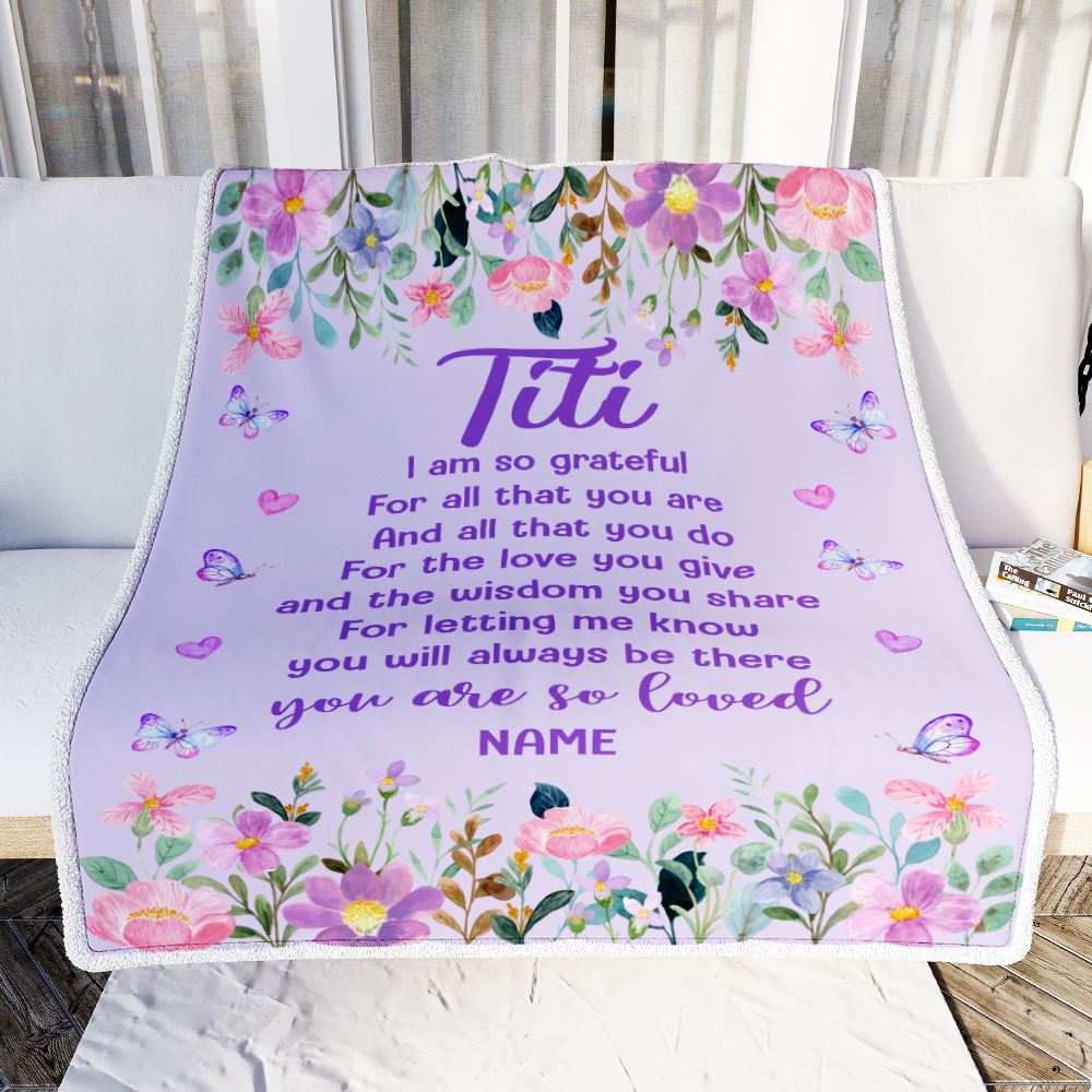 Personalized Titi Blanket From Niece Nephew Floral Butterfly Love You Give Titi Mothers Day Birthday Christmas Customized Bed Fleece Throw Blanket | siriusteestore