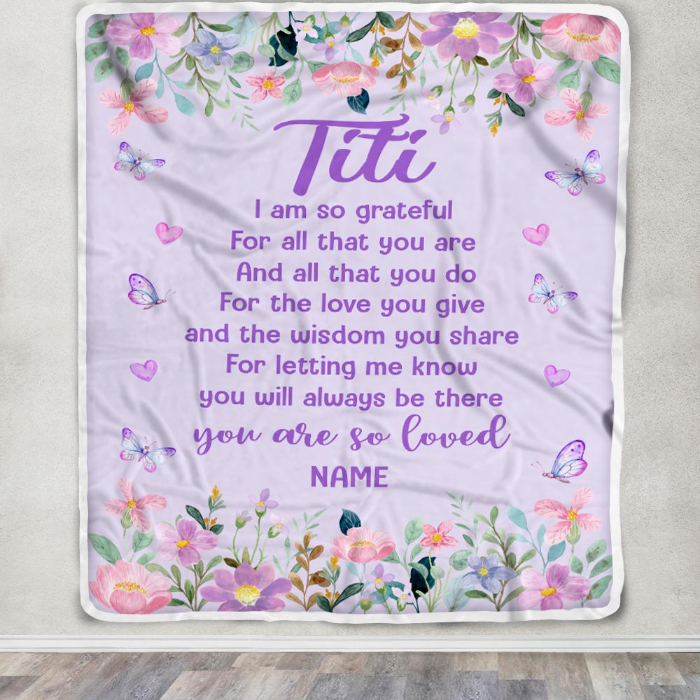 Personalized Titi Blanket From Niece Nephew Floral Butterfly Love You Give Titi Mothers Day Birthday Christmas Customized Bed Fleece Throw Blanket | siriusteestore