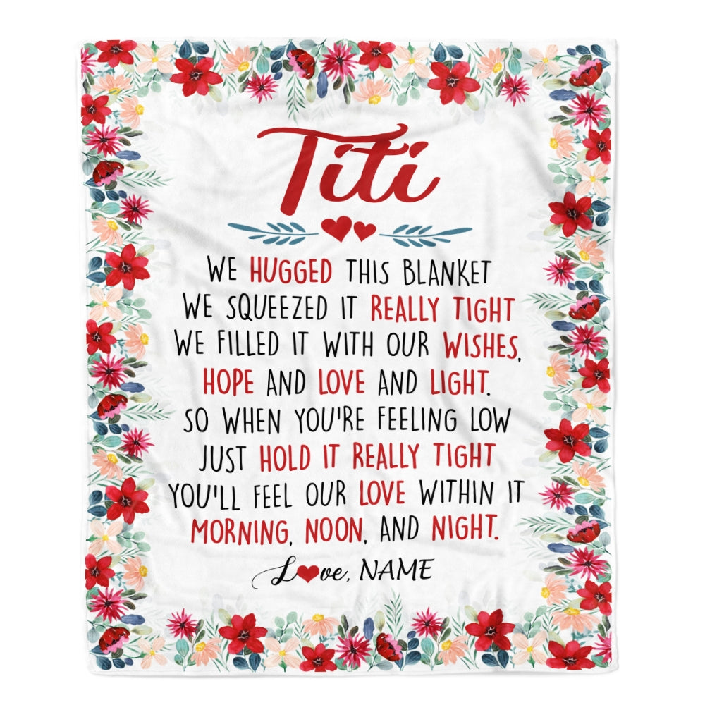 Personalized Titi Blanket From Niece Nephew We Hugged This Blanket Titi Birthday Mothers Day Christmas Customized Fleece Throw Blanket | siriusteestore