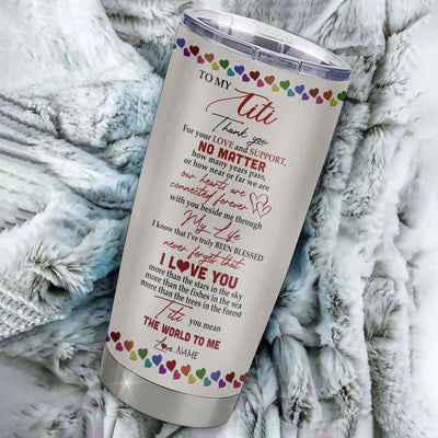 Personalized Titi From Niece Nephew Grandson Stainless Steel Tumbler Cup Never Forget I Love You You Mean The World To Me Titi Mothers Day Birthday Christmas Travel Mug | siriusteestore