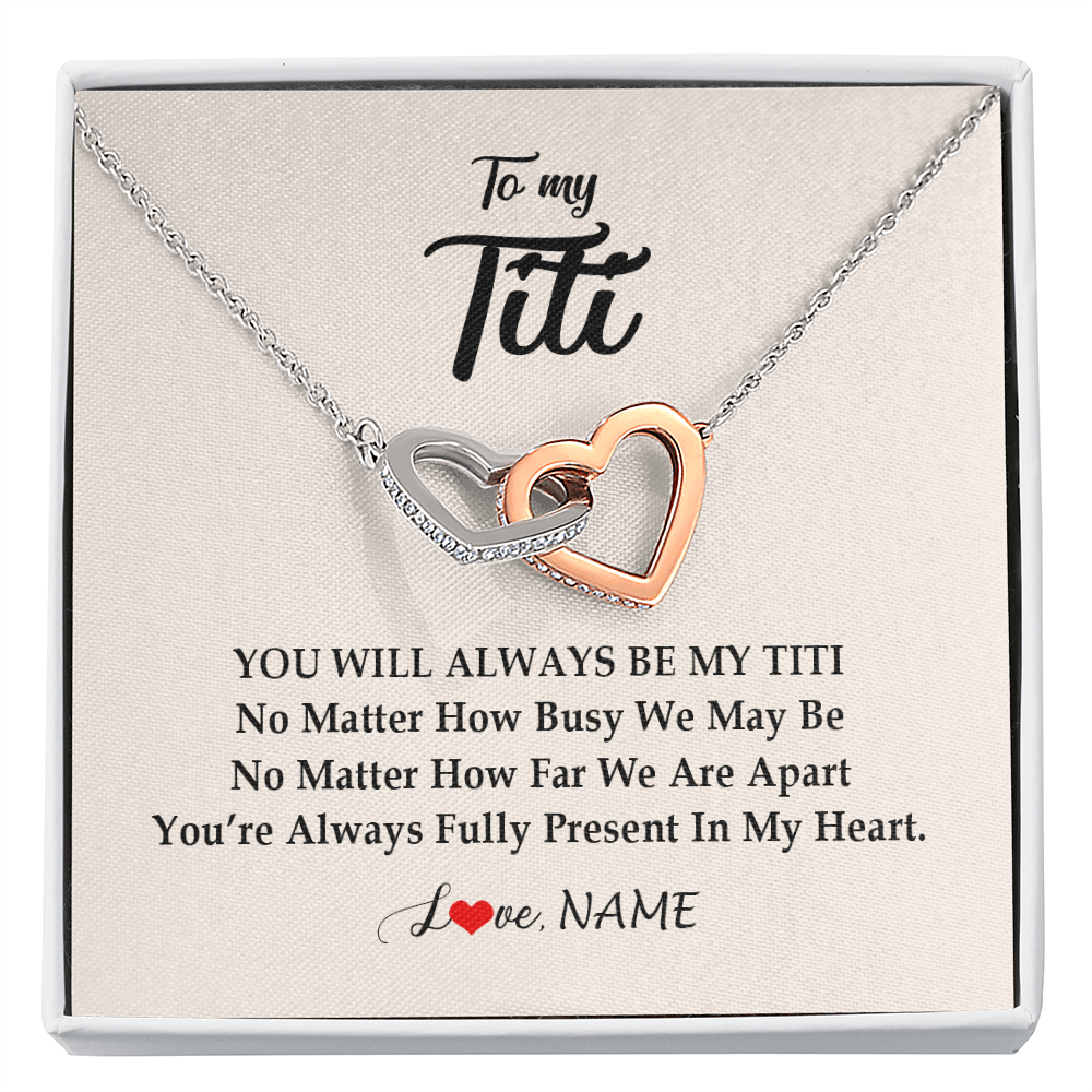 Interlocking Hearts Necklace | Personalized Titi Necklace From Niece Nephew You're Always In My Heart Titi Birthday Mothers Day Christmas Jewelry Pendant Customized Gift Box Message Card | siriusteestore