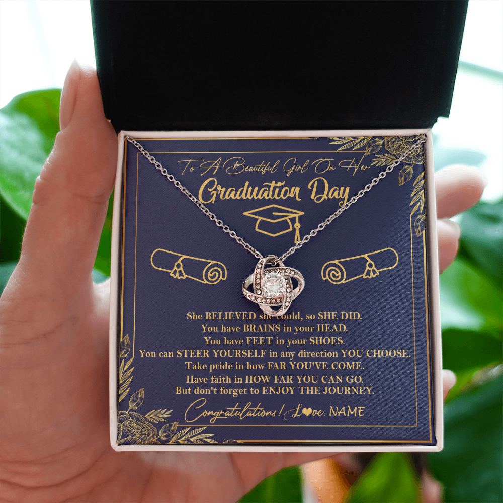 Love Knot Necklace | Personalized To A Beautiful Girl On Her Graduation Day Necklace Class of 2022 For Daughter Granddaughter Sister Jewelry Customized Gift Box Message Card | siriusteestore