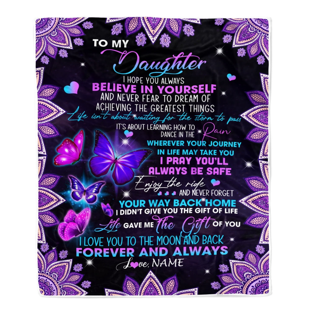 Personalized To Daughter Blanket From Mom Dad I Love You Forever And Always Butterfly Daughter Birthday Christmas Customized Fleece Blanket | siriusteestore