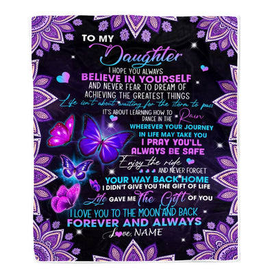 Personalized To Daughter Blanket From Mom Dad I Love You Forever And Always Butterfly Daughter Birthday Christmas Customized Fleece Blanket | siriusteestore