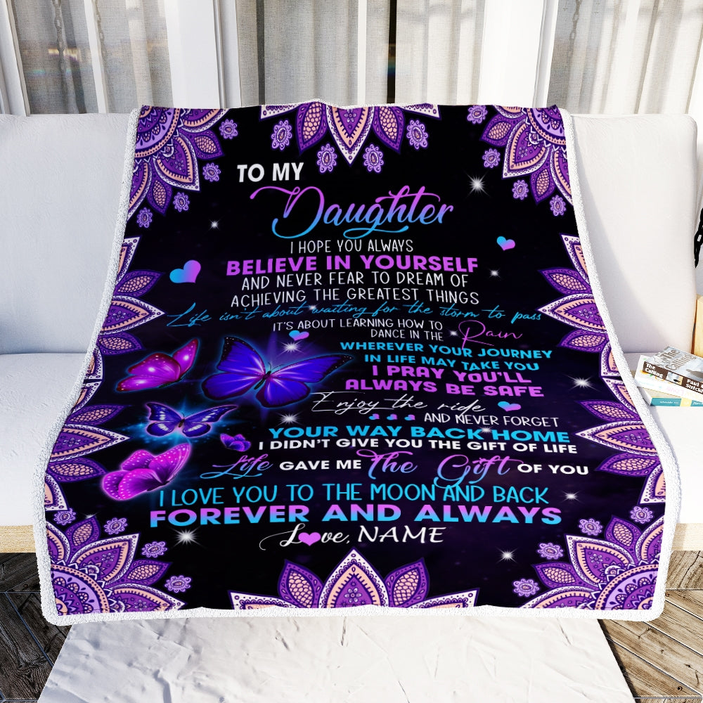 Personalized To Daughter Blanket From Mom Dad I Love You Forever And Always Butterfly Daughter Birthday Christmas Customized Fleece Blanket | siriusteestore