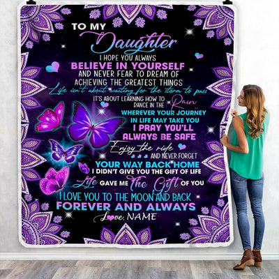 Personalized To Daughter Blanket From Mom Dad I Love You Forever And Always Butterfly Daughter Birthday Christmas Customized Fleece Blanket | siriusteestore