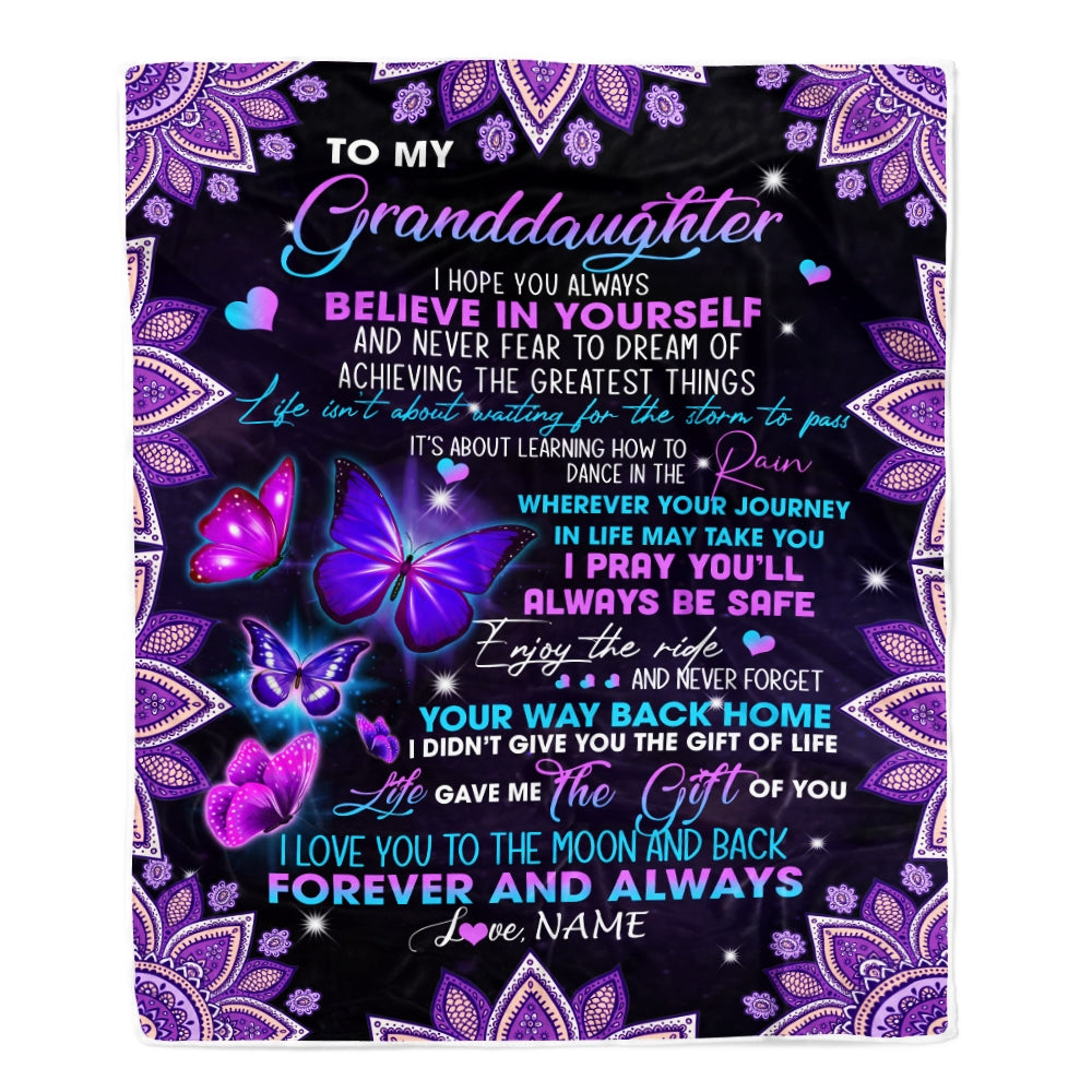 Personalized To Granddaughter Blanket From Grandma Nana I Love You Forever And Always Butterfly Granddaughter Birthday Christmas Customized Fleece Blanket | siriusteestore