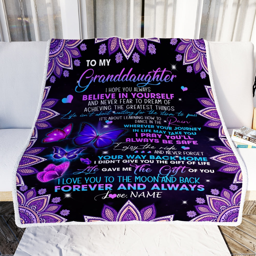 Personalized To Granddaughter Blanket From Grandma Nana I Love You Forever And Always Butterfly Granddaughter Birthday Christmas Customized Fleece Blanket | siriusteestore
