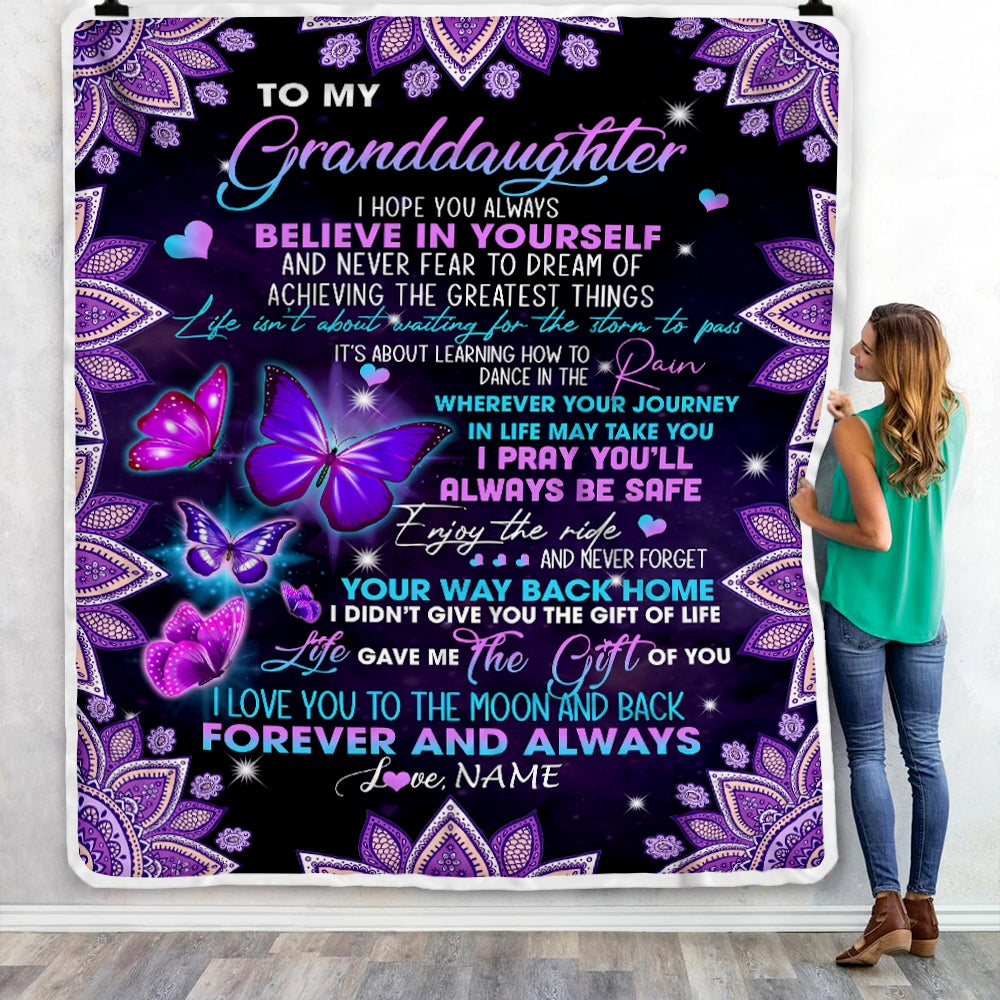Personalized To Granddaughter Blanket From Grandma Nana I Love You Forever And Always Butterfly Granddaughter Birthday Christmas Customized Fleece Blanket | siriusteestore