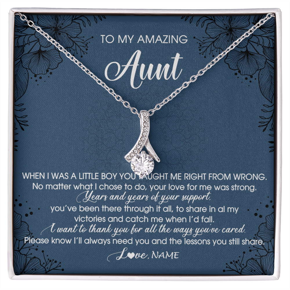 Alluring Beauty Necklace | Personalized To My Amazing Aunt Necklace From Nephew Little Boy You Taught Me Right Mom Birthday Mothers Day Christmas Jewelry Customized Gift Box Message Card | siriusteestore