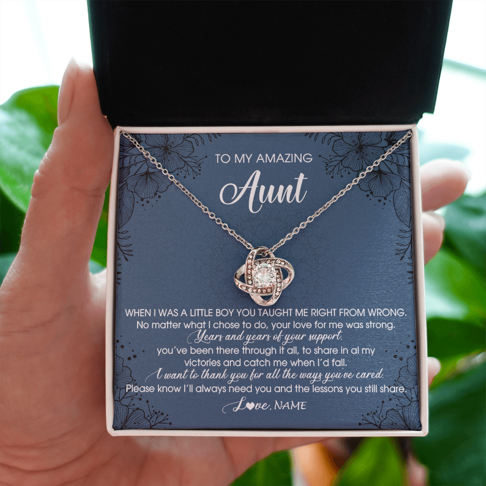 Love Knot Necklace | Personalized To My Amazing Aunt Necklace From Nephew Little Boy You Taught Me Right Mom Birthday Mothers Day Christmas Jewelry Customized Gift Box Message Card | siriusteestore