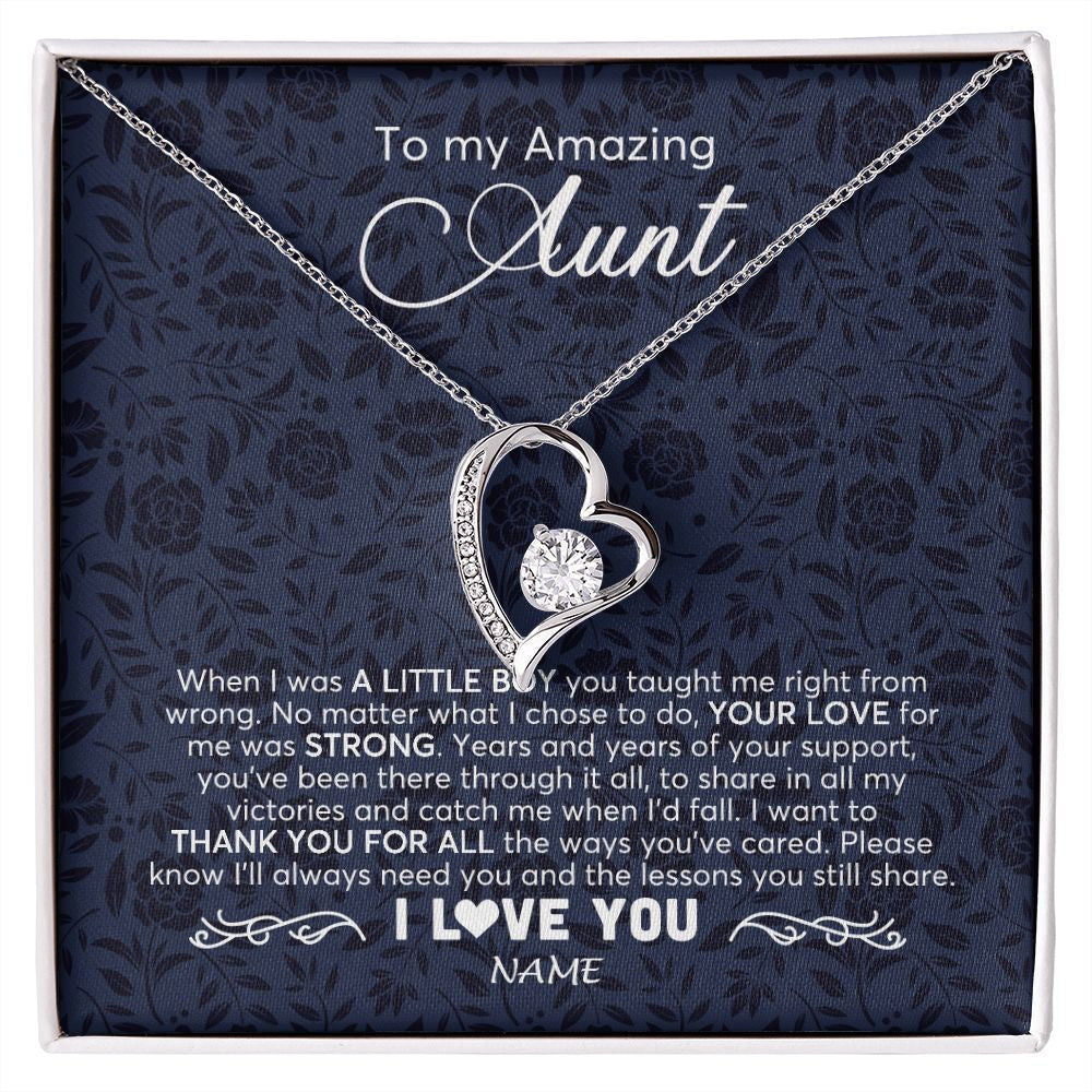 Forever Love Necklace | Personalized To My Amazing Aunt Necklace From Nephew When I Was A Little Boy Aunt Birthday Mothers Day Christmas Jewelry Customized Gift Box Message Card | siriusteestore