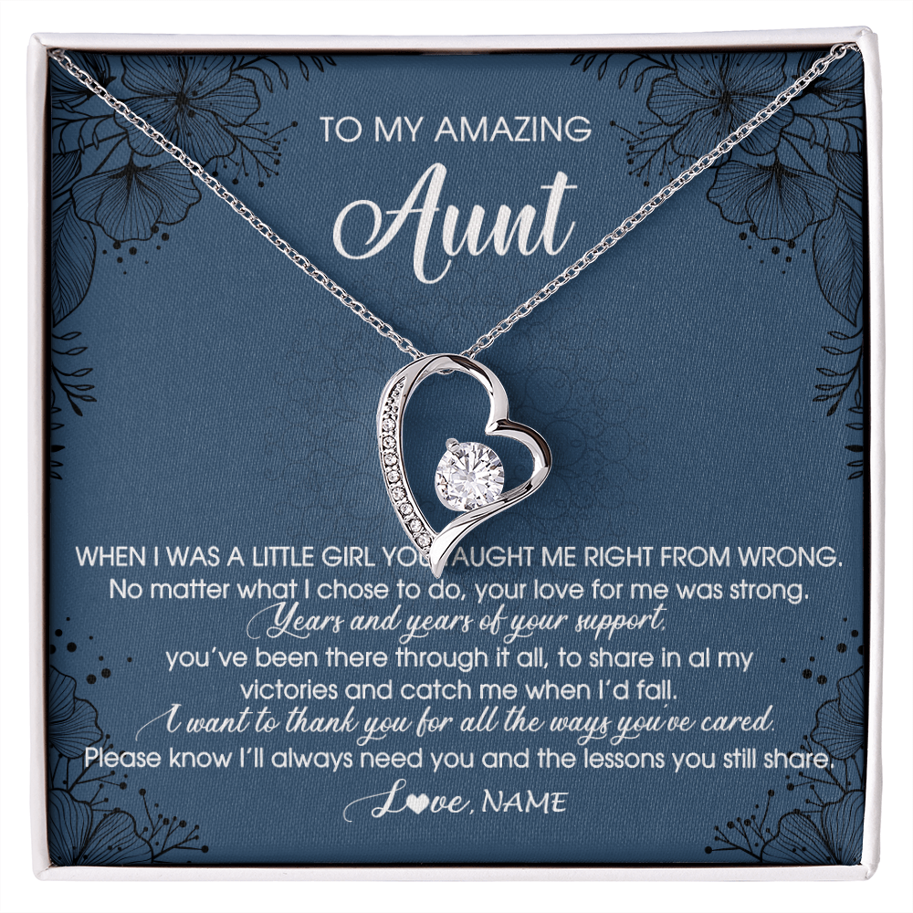 Forever Love Necklace | Personalized To My Amazing Aunt Necklace From Niece Little Girl You Taught Me Right Mom Birthday Mothers Day Christmas Jewelry Customized Gift Box Message Card | siriusteestore