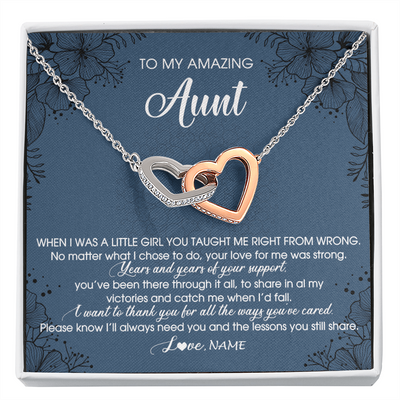 Interlocking Hearts Necklace | Personalized To My Amazing Aunt Necklace From Niece Little Girl You Taught Me Right Mom Birthday Mothers Day Christmas Jewelry Customized Gift Box Message Card | siriusteestore