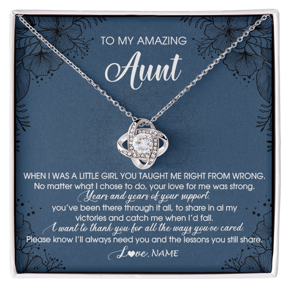 Love Knot Necklace | Personalized To My Amazing Aunt Necklace From Niece Little Girl You Taught Me Right Mom Birthday Mothers Day Christmas Jewelry Customized Gift Box Message Card | siriusteestore