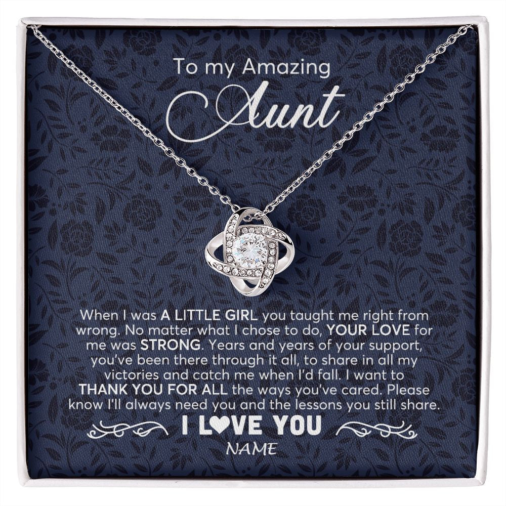 Love Knot Necklace | Personalized To My Amazing Aunt Necklace From Niece When I Was A Little Girl Aunt Birthday Mothers Day Christmas Jewelry Customized Gift Box Message Card | siriusteestore