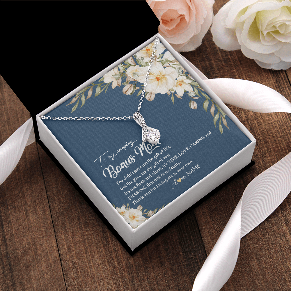 Alluring Beauty Necklace | Personalized To My Amazing Bonus Mom Necklace from Daughter Thank You Step Mom Jewelry Birthday Mothers Day Thanksgiving Christmas Customized Message Card | siriusteestore