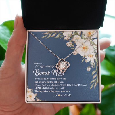 Love Knot Necklace | Personalized To My Amazing Bonus Mom Necklace from Daughter Thank You Step Mom Jewelry Birthday Mothers Day Thanksgiving Christmas Customized Message Card | siriusteestore