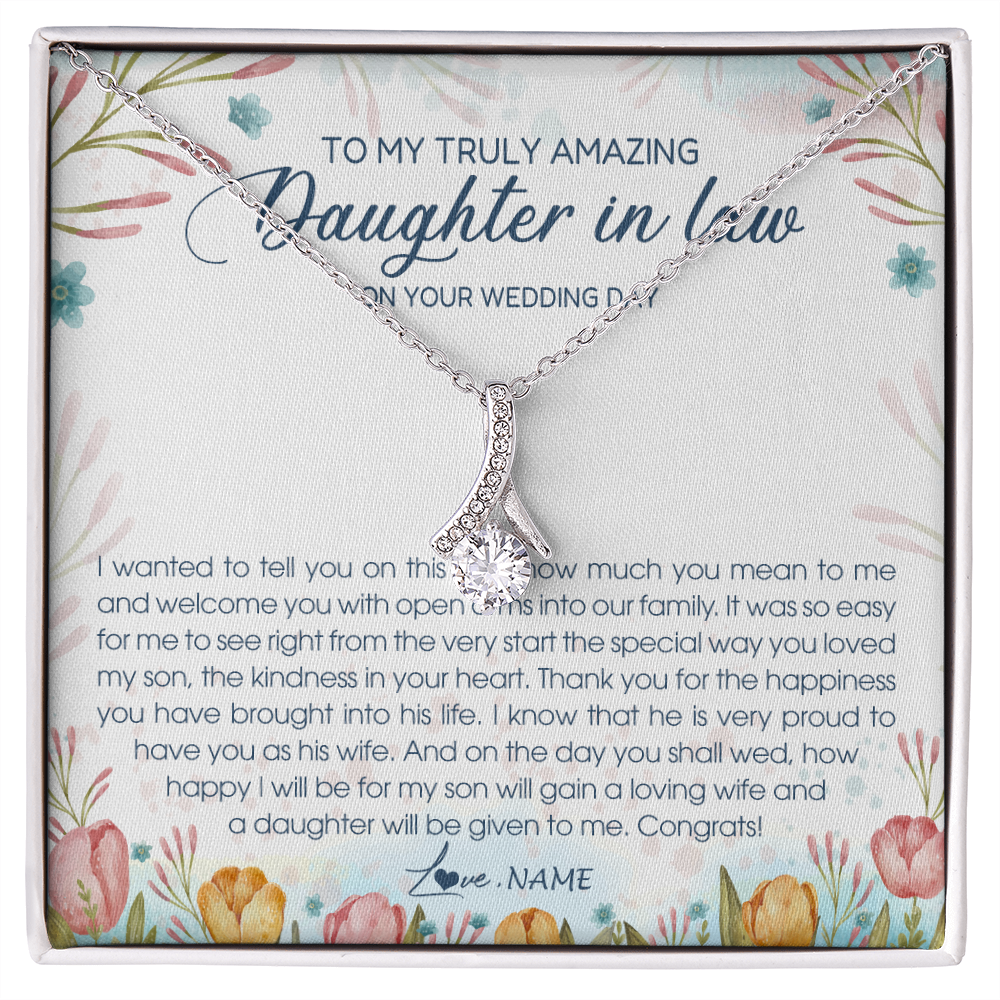 Alluring Beauty Necklace | Personalized To My Amazing Daughter In Law Necklace from Mother In Law Daughter In Law On Your Wedding Day Bride Jewelry Customized Gift Box Message Card | siriusteestore