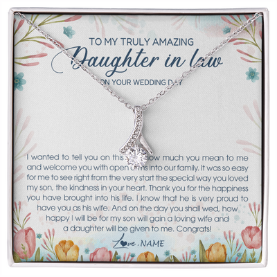 Alluring Beauty Necklace | Personalized To My Amazing Daughter In Law Necklace from Mother In Law Daughter In Law On Your Wedding Day Bride Jewelry Customized Gift Box Message Card | siriusteestore
