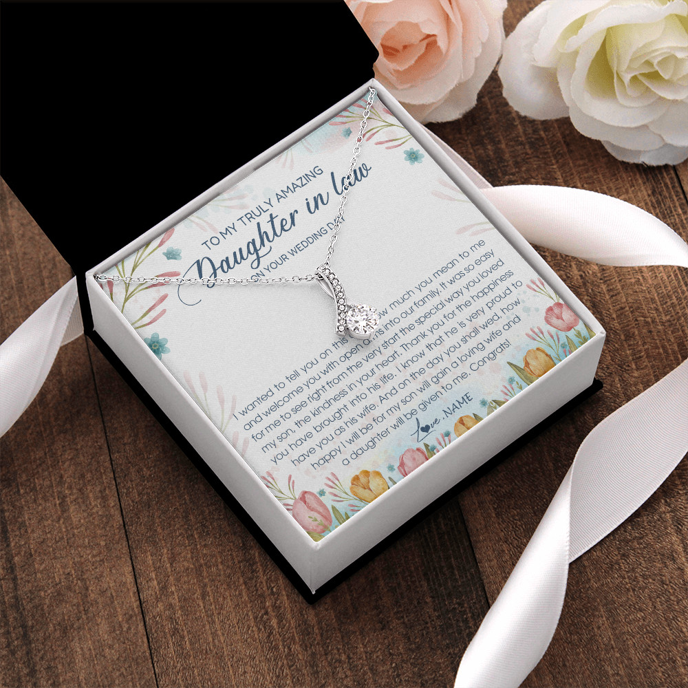 Alluring Beauty Necklace | Personalized To My Amazing Daughter In Law Necklace from Mother In Law Daughter In Law On Your Wedding Day Bride Jewelry Customized Gift Box Message Card | siriusteestore