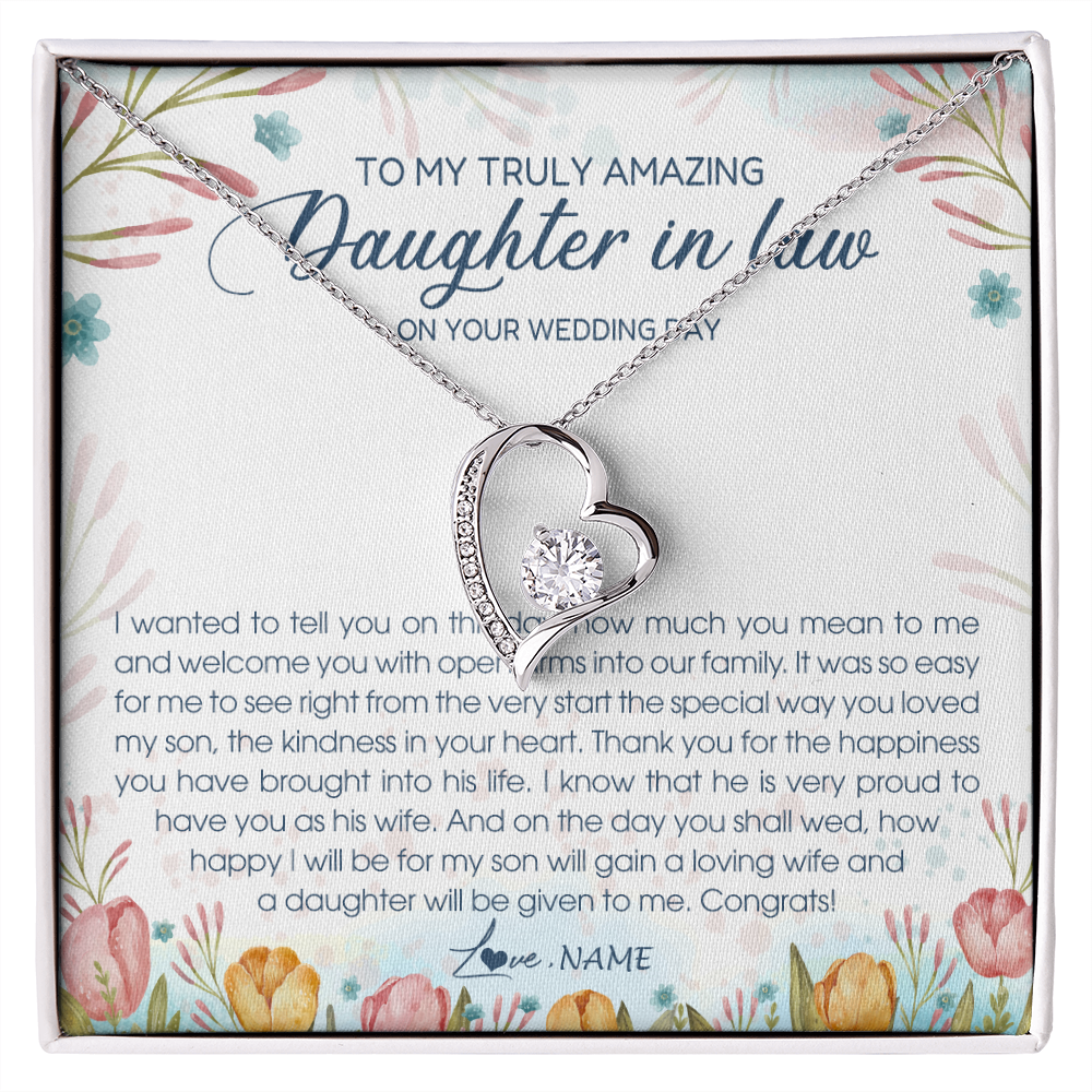 Forever Love Necklace | Personalized To My Amazing Daughter In Law Necklace from Mother In Law Daughter In Law On Your Wedding Day Bride Jewelry Customized Gift Box Message Card | siriusteestore