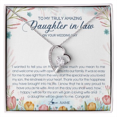 Forever Love Necklace | Personalized To My Amazing Daughter In Law Necklace from Mother In Law Daughter In Law On Your Wedding Day Bride Jewelry Customized Gift Box Message Card | siriusteestore