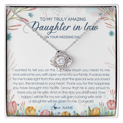 Love Knot Necklace | Personalized To My Amazing Daughter In Law Necklace from Mother In Law Daughter In Law On Your Wedding Day Bride Jewelry Customized Gift Box Message Card | siriusteestore