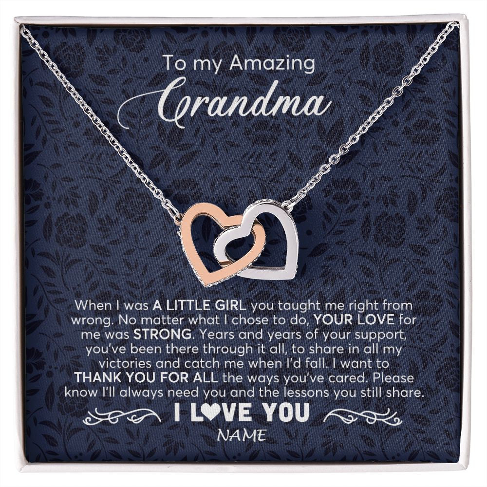 Interlocking Hearts Necklace | Personalized To My Amazing Grandma Necklace From Granddaughter When I Was A Little Girl Grandma Birthday Mothers Day Christmas Customized Gift Box Message Card | siriusteestore