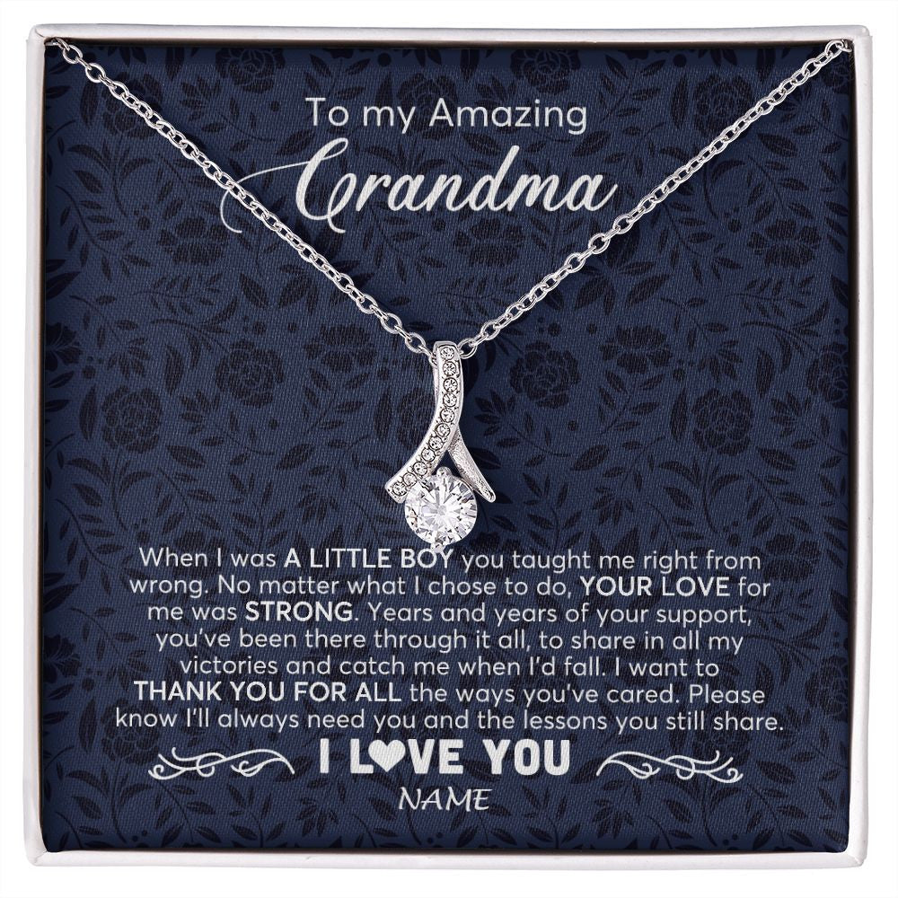 Alluring Beauty Necklace | Personalized To My Amazing Grandma Necklace From Grandson When I Was A Little Boy Grandma Birthday Mothers Day Christmas Customized Gift Box Message Card | siriusteestore