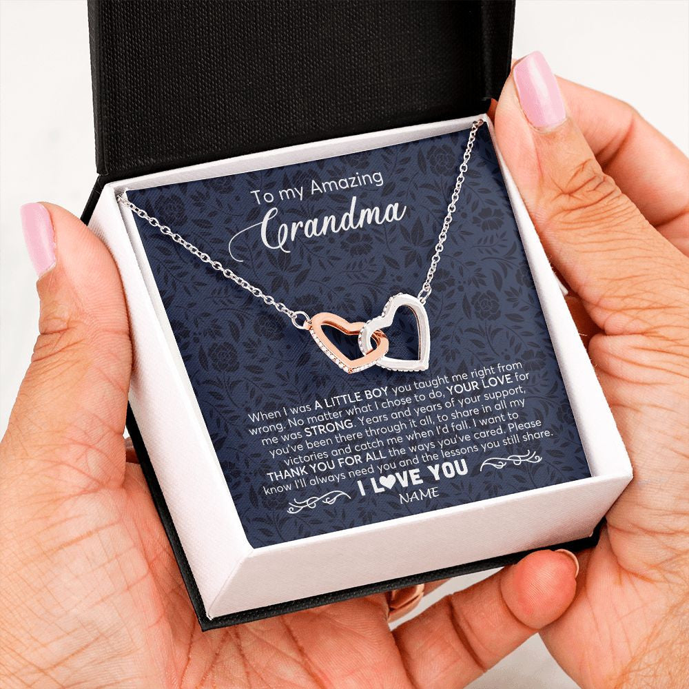 Interlocking Hearts Necklace | Personalized To My Amazing Grandma Necklace From Grandson When I Was A Little Boy Grandma Birthday Mothers Day Christmas Customized Gift Box Message Card | siriusteestore