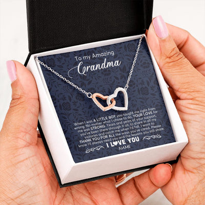 Interlocking Hearts Necklace | Personalized To My Amazing Grandma Necklace From Grandson When I Was A Little Boy Grandma Birthday Mothers Day Christmas Customized Gift Box Message Card | siriusteestore