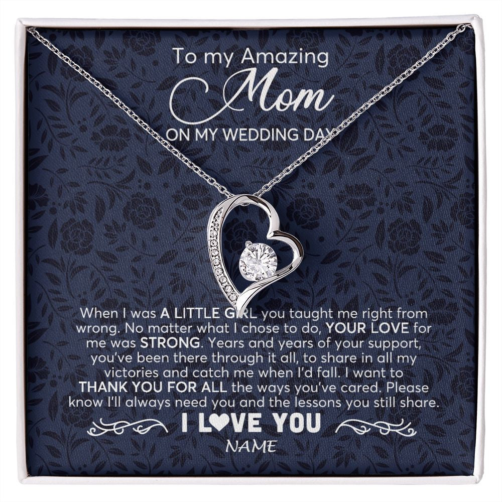 Forever Love Necklace | Personalized To My Amazing Mom Necklace From Daughter On My Wedding Day When I Was A Little Girl Mother Of Brid Wedding Day Customized Gift Box Message Card | siriusteestore