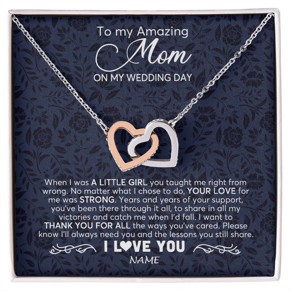 Interlocking Hearts Necklace | Personalized To My Amazing Mom Necklace From Daughter On My Wedding Day When I Was A Little Girl Mother Of Brid Wedding Day Customized Gift Box Message Card | siriusteestore