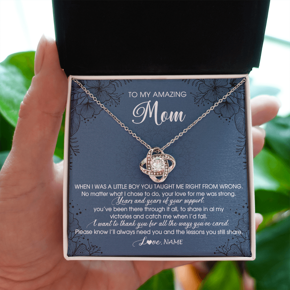 Love Knot Necklace | Personalized To My Amazing Mom Necklace From Son Little Boy You Taught Me Right Mom Birthday Mothers Day Christmas Pendant Jewelry Customized Box Message Card | siriusteestore
