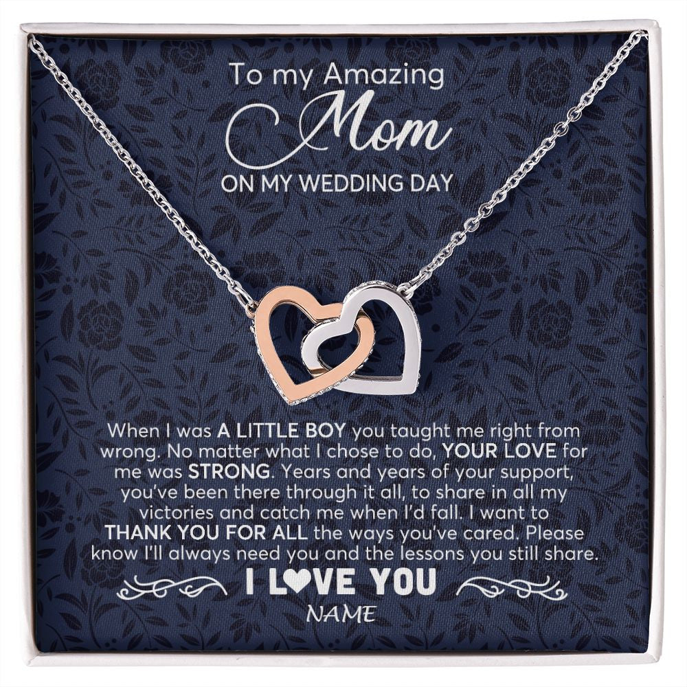 Interlocking Hearts Necklace | Personalized To My Amazing Mom Necklace From Son On My Wedding Day When I Was A Little Boy Mother Of Groom Wedding Day Jewelry Customized Gift Box Message Card | siriusteestore