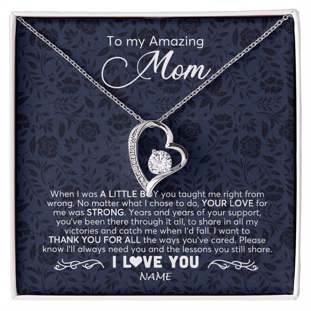 Forever Love Necklace | Personalized To My Amazing Mom Necklace From Son When I Was A Little Boy Mom Birthday Mothers Day Christmas Jewelry Customized Gift Box Message Card | siriusteestore
