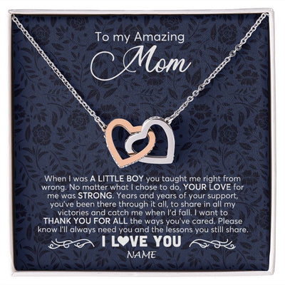 Interlocking Hearts Necklace | Personalized To My Amazing Mom Necklace From Son When I Was A Little Boy Mom Birthday Mothers Day Christmas Jewelry Customized Gift Box Message Card | siriusteestore