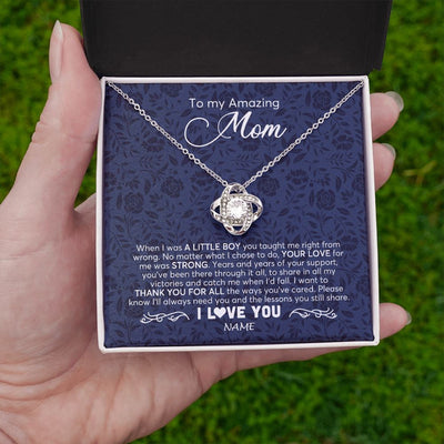 Love Knot Necklace | Personalized To My Amazing Mom Necklace From Son When I Was A Little Boy Mom Birthday Mothers Day Christmas Jewelry Customized Gift Box Message Card | siriusteestore
